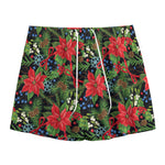 Xmas Poinsettia Pattern Print Mesh Shorts
