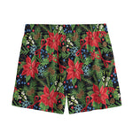 Xmas Poinsettia Pattern Print Mesh Shorts