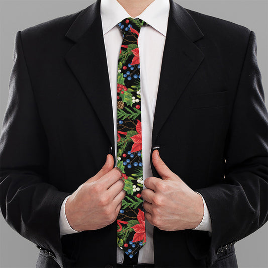 Xmas Poinsettia Pattern Print Necktie