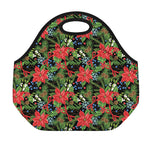 Xmas Poinsettia Pattern Print Neoprene Lunch Bag