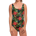 Xmas Poinsettia Pattern Print One Piece Swimsuit