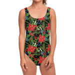Xmas Poinsettia Pattern Print One Piece Swimsuit