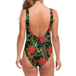 Xmas Poinsettia Pattern Print One Piece Swimsuit