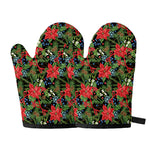 Xmas Poinsettia Pattern Print Oven Mitts