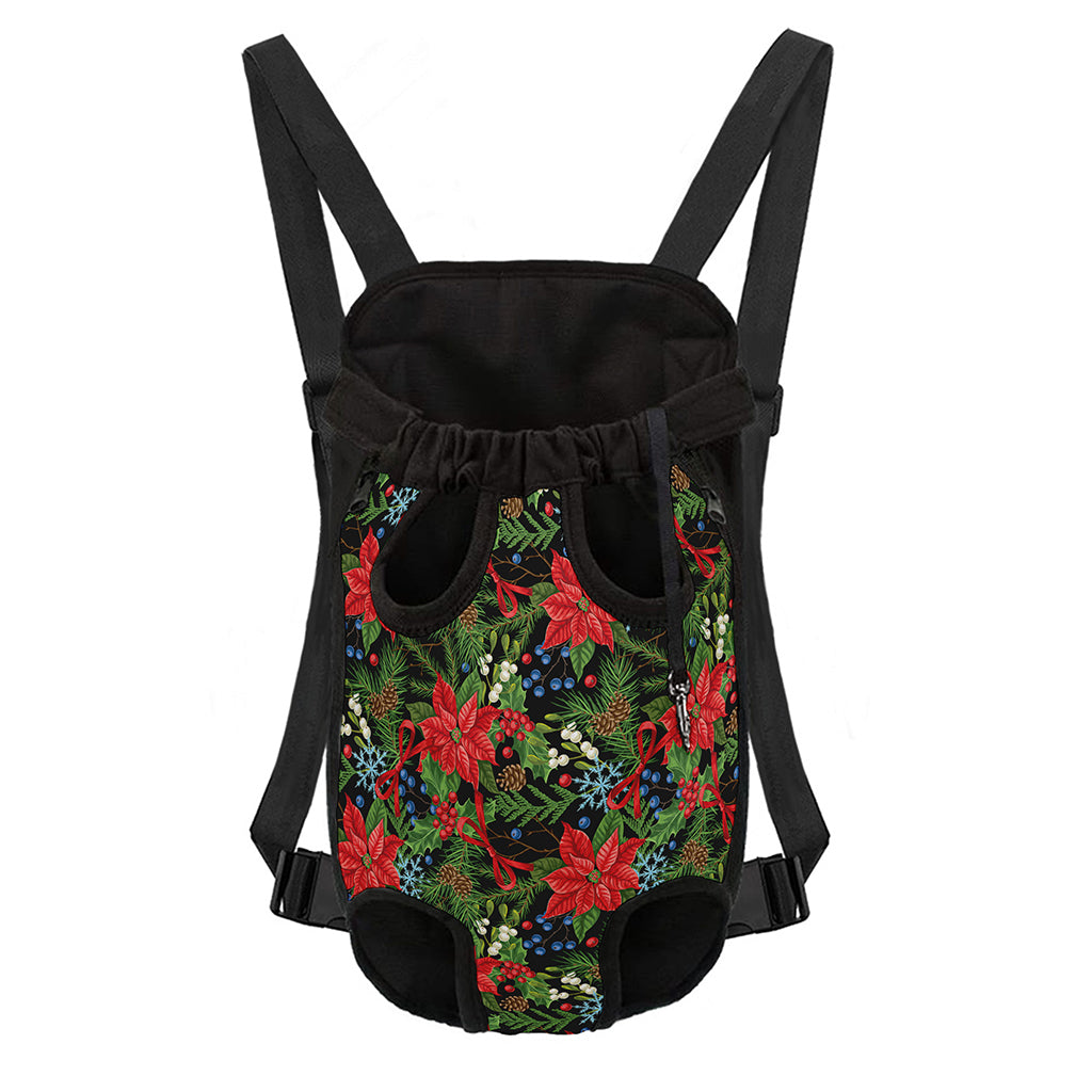 Xmas Poinsettia Pattern Print Pet Carrier Backpack