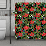 Xmas Poinsettia Pattern Print Polyester Shower Curtain