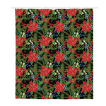 Xmas Poinsettia Pattern Print Polyester Shower Curtain