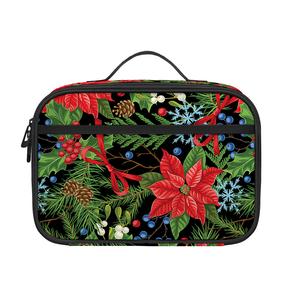 Xmas Poinsettia Pattern Print Portable Lunch Bag