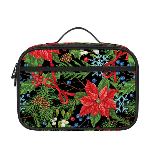Xmas Poinsettia Pattern Print Portable Lunch Bag