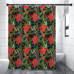 Xmas Poinsettia Pattern Print Premium Shower Curtain