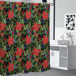 Xmas Poinsettia Pattern Print Premium Shower Curtain