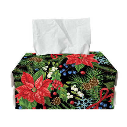 Xmas Poinsettia Pattern Print Rectangle Tissue Box Cover