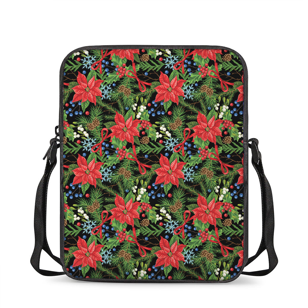 Xmas Poinsettia Pattern Print Rectangular Crossbody Bag