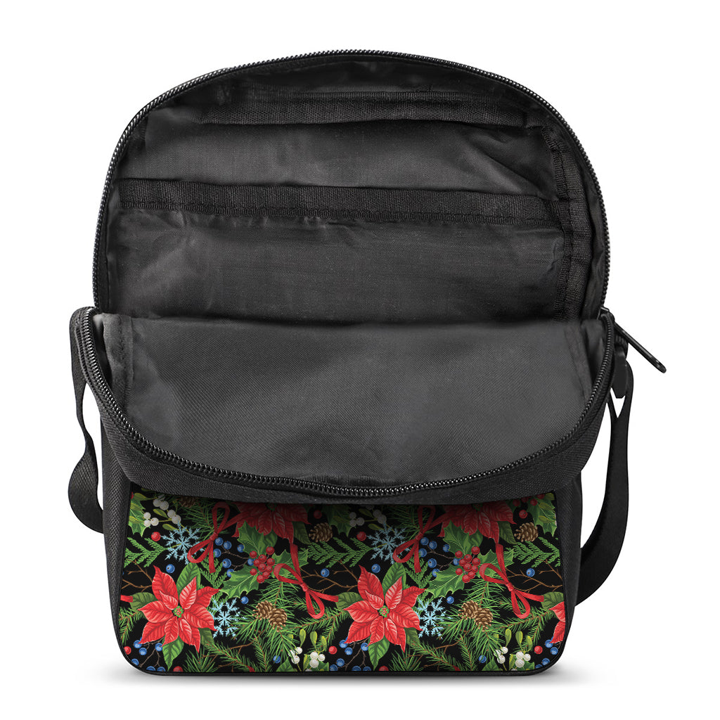 Xmas Poinsettia Pattern Print Rectangular Crossbody Bag