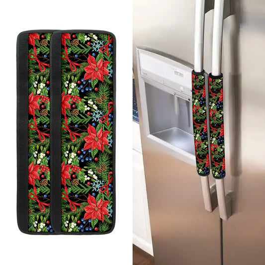 Xmas Poinsettia Pattern Print Refrigerator Handle Covers