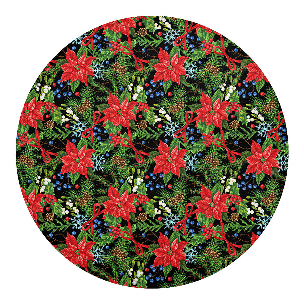 Xmas Poinsettia Pattern Print Round Blanket