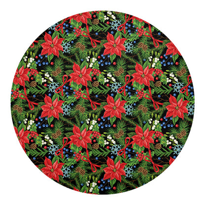 Xmas Poinsettia Pattern Print Round Blanket