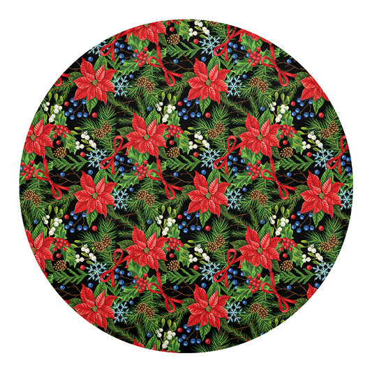 Xmas Poinsettia Pattern Print Round Blanket