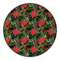 Xmas Poinsettia Pattern Print Round Floor Mat