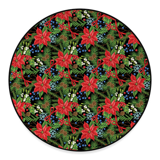 Xmas Poinsettia Pattern Print Round Floor Mat