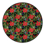Xmas Poinsettia Pattern Print Round Floor Mat