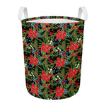 Xmas Poinsettia Pattern Print Round Laundry Basket