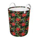 Xmas Poinsettia Pattern Print Round Laundry Basket