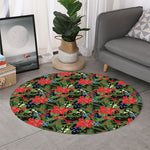 Xmas Poinsettia Pattern Print Round Rug