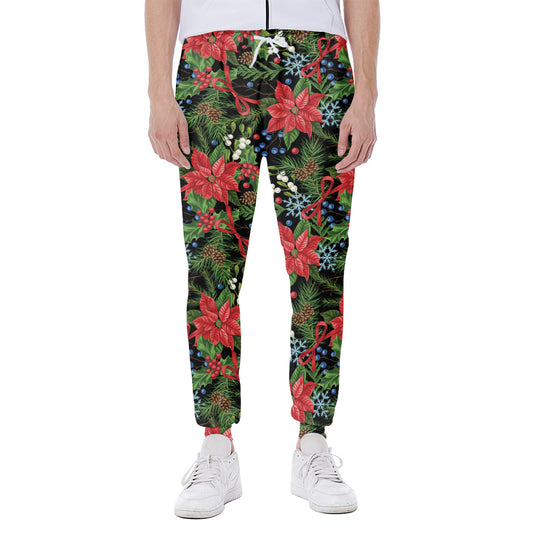 Xmas Poinsettia Pattern Print Scuba Joggers