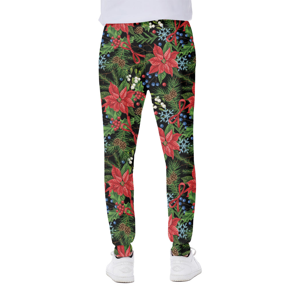 Xmas Poinsettia Pattern Print Scuba Joggers