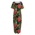 Xmas Poinsettia Pattern Print Short Sleeve Long Nightdress