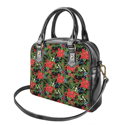 Xmas Poinsettia Pattern Print Shoulder Handbag