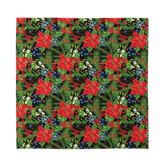 Xmas Poinsettia Pattern Print Silk Bandana