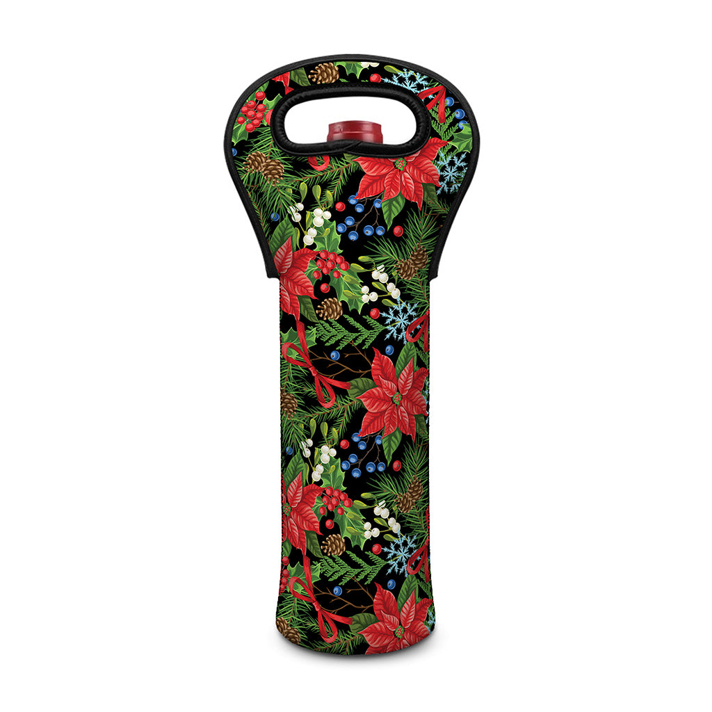 Xmas Poinsettia Pattern Print Single Neoprene Wine Tote