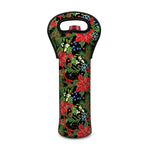 Xmas Poinsettia Pattern Print Single Neoprene Wine Tote