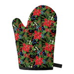 Xmas Poinsettia Pattern Print Single Oven Mitt