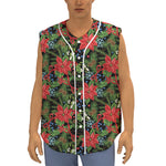 Xmas Poinsettia Pattern Print Sleeveless Baseball Jersey