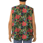 Xmas Poinsettia Pattern Print Sleeveless Baseball Jersey