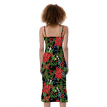 Xmas Poinsettia Pattern Print Slim Fit Midi Cami Dress