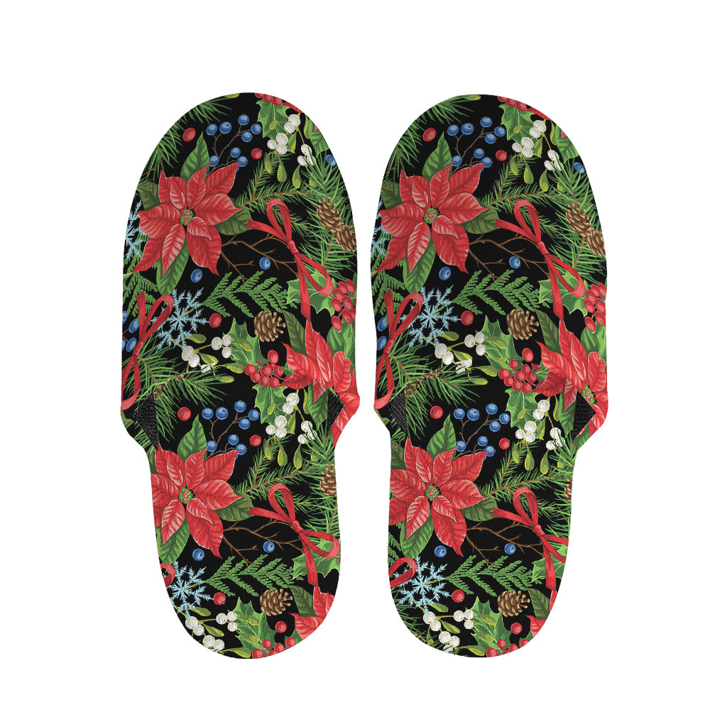 Xmas Poinsettia Pattern Print Slippers