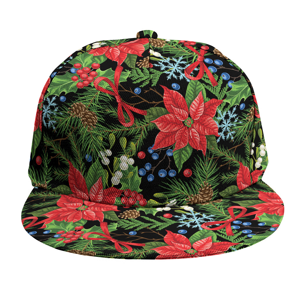 Xmas Poinsettia Pattern Print Snapback Cap