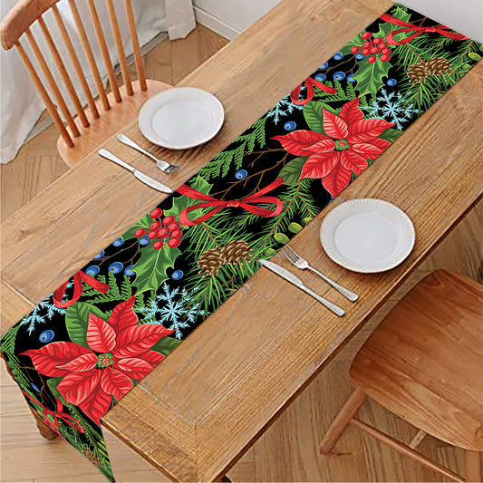 Xmas Poinsettia Pattern Print Table Runner