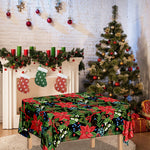Xmas Poinsettia Pattern Print Tablecloth