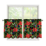 Xmas Poinsettia Pattern Print Tier Curtains