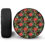 Xmas Poinsettia Pattern Print Tire Cover