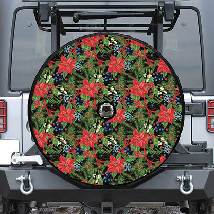 Xmas Poinsettia Pattern Print Tire Cover With Camera Hole