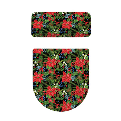 Xmas Poinsettia Pattern Print Toilet Lid And Tank Cover Set