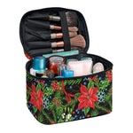 Xmas Poinsettia Pattern Print Travel Makeup Bag