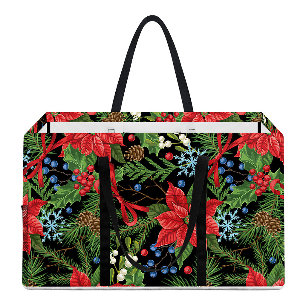 Xmas Poinsettia Pattern Print Utility Tote Bag