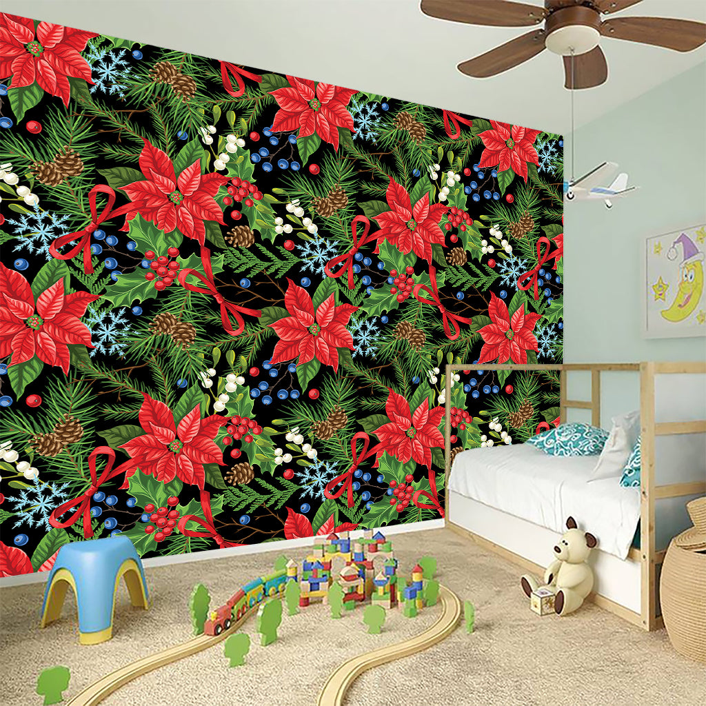 Xmas Poinsettia Pattern Print Wall Sticker